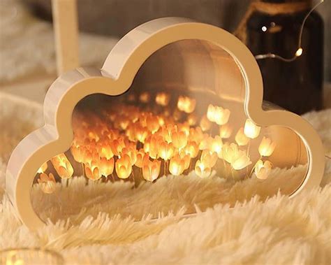 DIY 20 Lámpara Noche de Tulipanes Lámpara Tulipán con Espejo Nube luz