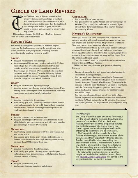 Druid Circle of Land Revised Features : r/DnDHomebrew