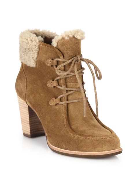 Ugg Analise Shearling And Suede Ankle Boots In Natural Lyst