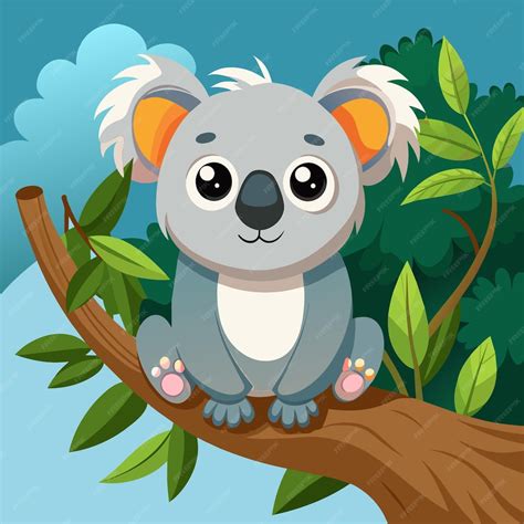 Una Caricatura De Un Koala Sentado En Una Rama De Un árbol Vector Premium