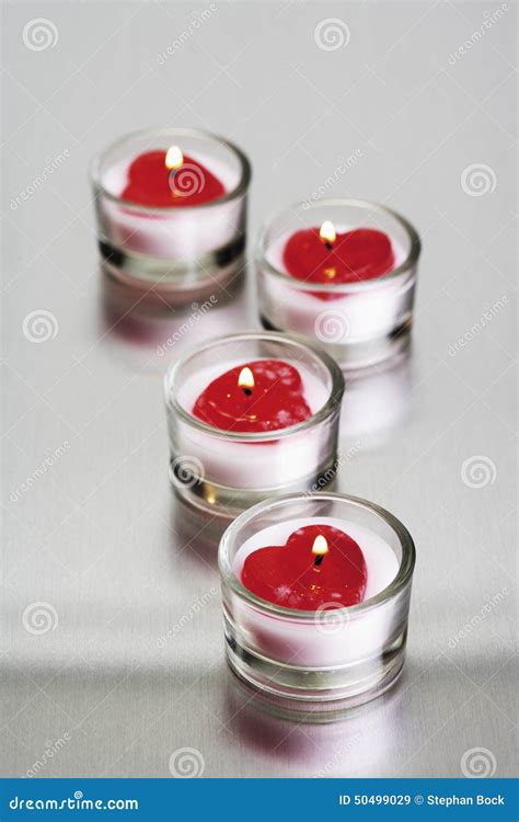 Row Of Heart Shaped Tealights In Candle Holders Stock Image Image Of