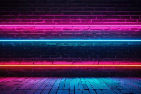 Premium Photo Modern Double Colors Neon Lights On Brick Background