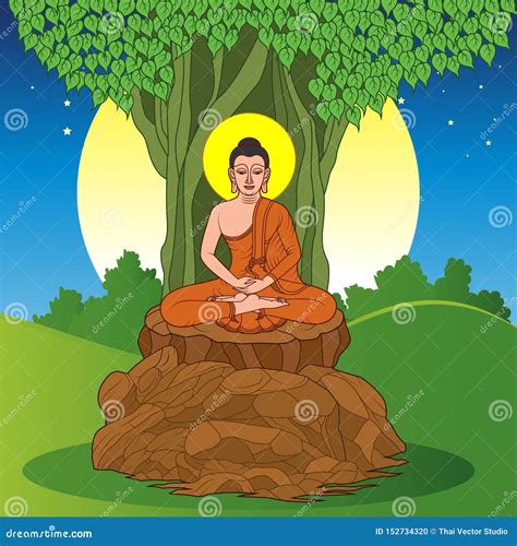 Buddha Sitting Under The Bodhi Tree Stock Vector Illustration Of