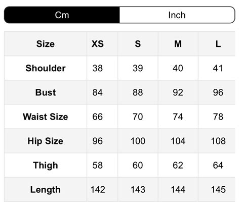 Shein Size Conversion Chart