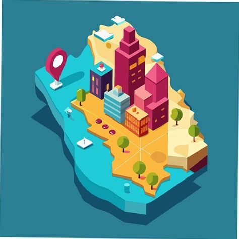 Isometric 3D Qatar Map Stylized Vector Map Illustration With Cities