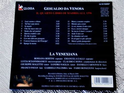 Yahoo Cd Gesualdo Da Venosa Quatro Libro Madrigali