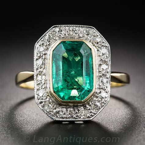 1.85 Carat Vintage Emerald and Diamond Ring