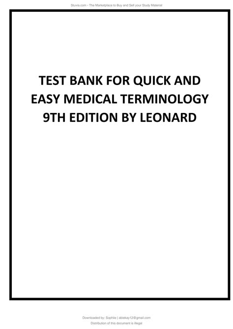 SOLUTION Test Bank Quick Easy Medical Terminology 9th Edition Leonard