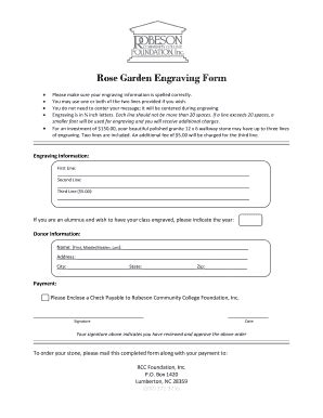 Fillable Online Robeson Rose Garden Engraving Form Robeson Community