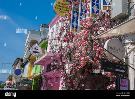 Vibrant Street with Colonial Style Buildings in Phuket, Thailand Stock ... 