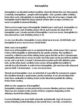 Hemophilia A Sex Linked Trait By Robyn Croissant TPT