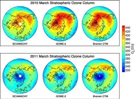 Mean Stratospheric Columns Of Ozone In March Top And