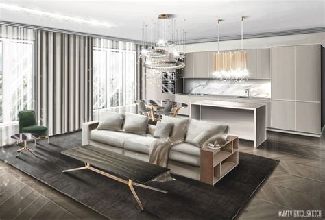 Эскиз прекрасной кухни-гостиной, выполнен по ТЗ дизайнера | Home decor ...