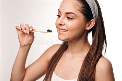 Woman With Fresh Perfect Smile Holding Toothbrush Stock Image Image