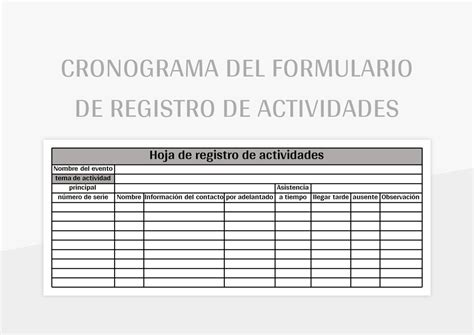 Plantilla De Excel Cronograma Del Formulario De Registro De Actividades