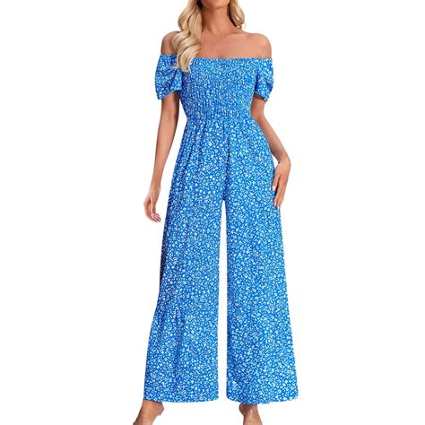 Ydkzymd Women Boiler Jumpsuit Smocked Ruffle Pleated Floral Printed