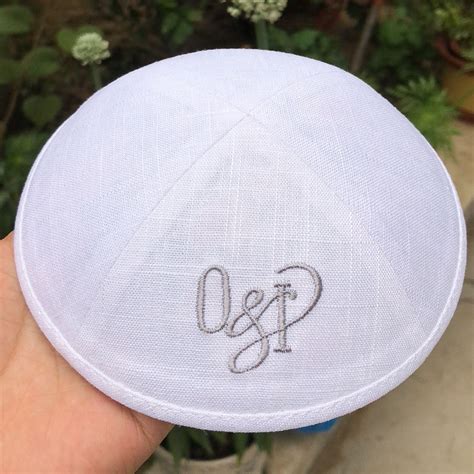 white linen fabric customized wedding kippah kippot - Kippot Pro