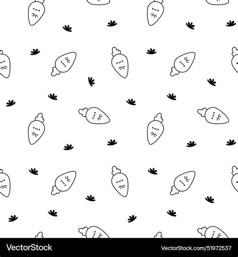 Kawaii Carrot With Funny Faces Seamless Pattern Vector Image