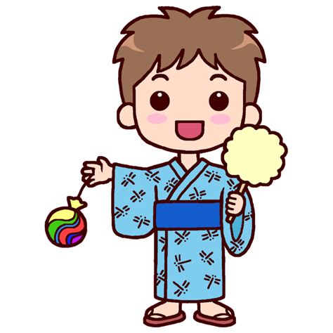 浴衣の男の子 カラー なつまつり・夏祭りの無料イラスト 夏の季節・行事 保育素材