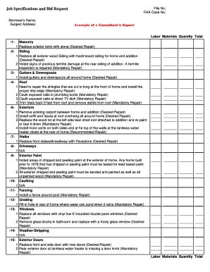 Fillable Online Job Specifications And Bid Request Fha Case No