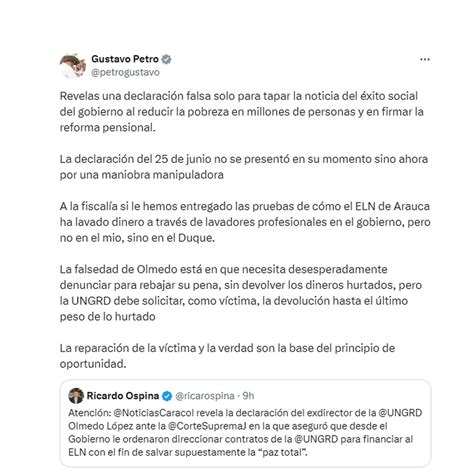 Presidente Petro Reaccion A Las Revelaciones De Olmedo L Pez Una