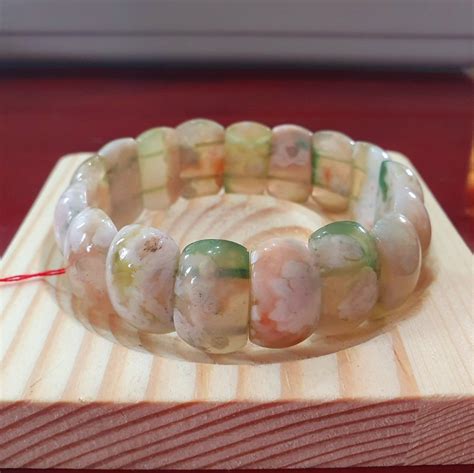 Green Sakura Flower Agate Soft Bangle Women S Fashion Jewelry