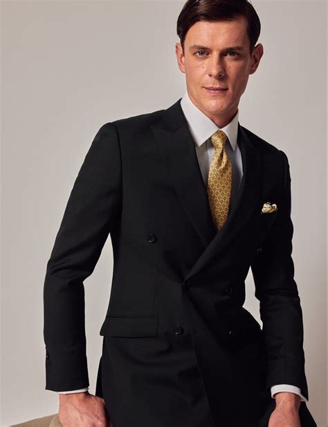 Black Twill Weave Double Breasted Slim Fit Suit Hawes And Curtis