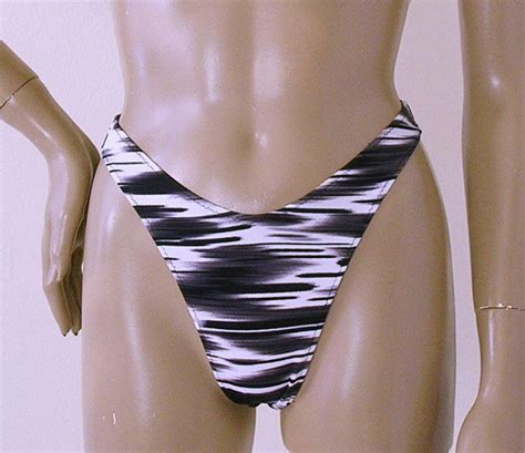 80s 90s High Leg Brazilian Bikini Bottom In 4 Black And White Etsy