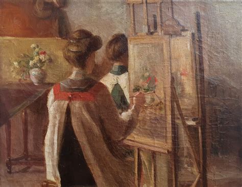 Proantic Femmes Artistes Atelier De Peintre Huile Sur Toile Monogramm