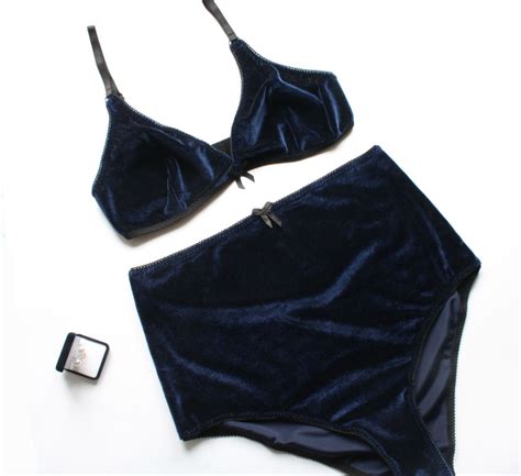 Royal Blue Velvet Lingerie Set Velvet Bralette And High Etsy