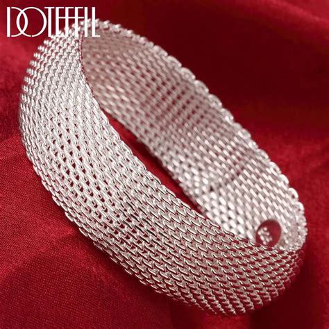 DOTEFFIL Genuine 925 Sterling Silver Pulseiras Tran Adas Para Mulheres