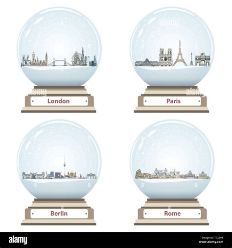 Vector Snow Globes With London Paris Berlin And Rome Landmarks Inside