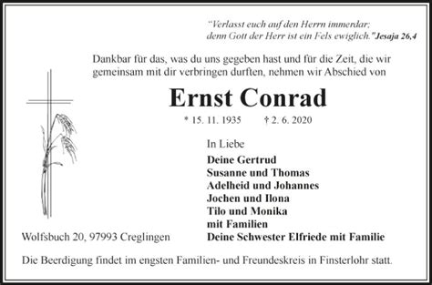 Traueranzeigen Von Ernst Conrad Trauerportal Ihrer Tageszeitung