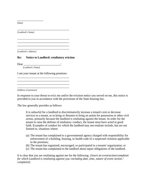 Letter From Tenant To Landlord Containing Notice To Landlord To Cease Retaliatory Threats To