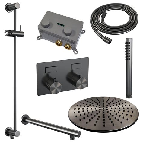 Brauer Gunmetal Carving Douche Thermostatique Effet Pluie Avec Bouton