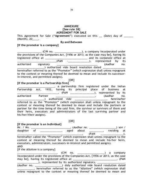 Fillable Online Annexure See Rule Agreement For Sale This Fax