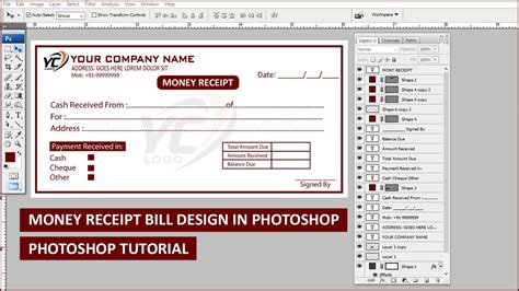 Printable Money Receipt Bill Design In Photoshop Tutorial Youtube