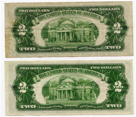 Lot - Pair $2 Dollar Red Seal Bills Series 1928 D