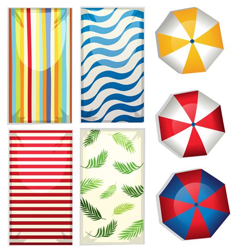 Set Of Beach Umbrellas And Towels 418128 Vector Art At Vecteezy