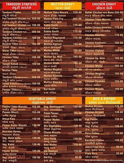 Menu Of Hotel Moti Mahal Kalupur Ahmedabad Dineout Discovery