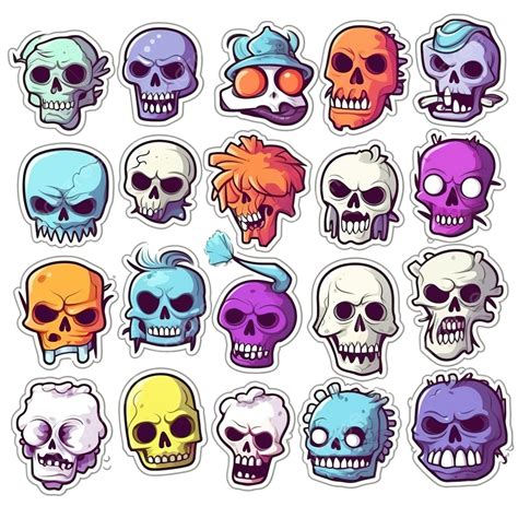 Skull Spooky Halloween Cartoon Monster Sticker Doodle Set Halloween