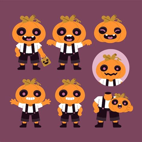 Premium Vector | Cute jack o lantern character collection