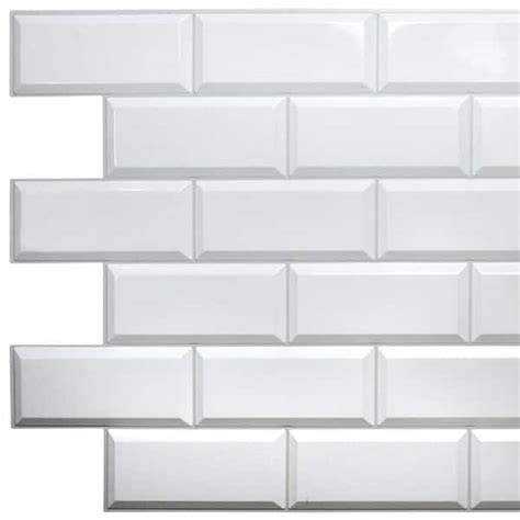 Dundee Deco 3D Falkirk Retro III 38 In X 19 In Pearl White Faux Tile