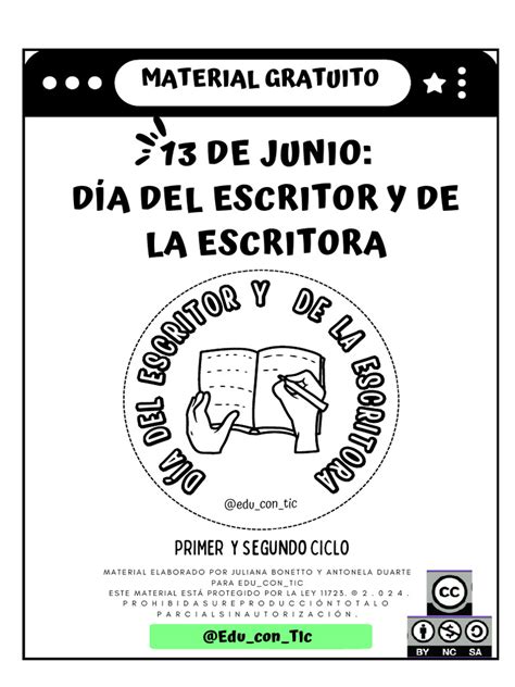 13 De Junio Día Del Escritor Y De La Escritora Pdf