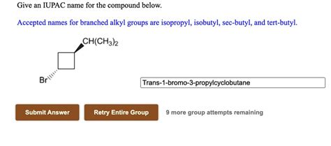 Solved Give An Iupac Name For The Compound Below Accepted Names For