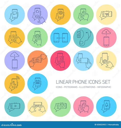 Phone Gestures Icons Hand Swiping And Touching Smartphone Screen