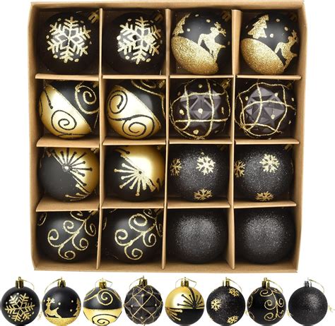 Amazon de Weihnachtskugeln Schwarz Gold 6cm 16 Stück Weihnachtskugeln