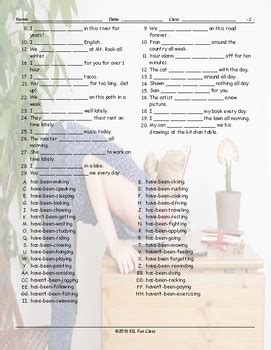 Present Perfect Continuous Tense Crossword Puzzle Tpt