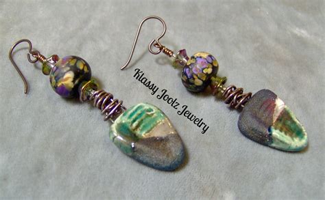 Ceramic Organic Raku Earrings Raku Lampwork Beaded Earrings Artisan