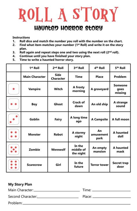 The Roll A Story Game Is Shown In Red And Black With Numbers On It